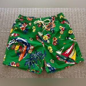 Ralph Lauren Green Floral Swim Trunks worn once like new